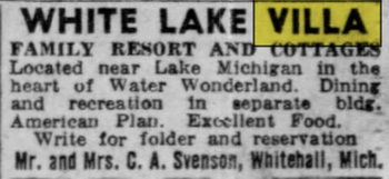 White Lake Villa Resort - June 1957 Ad